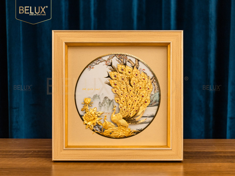 Tranh Đôi Công Dát Vàng 24k 28x28cm